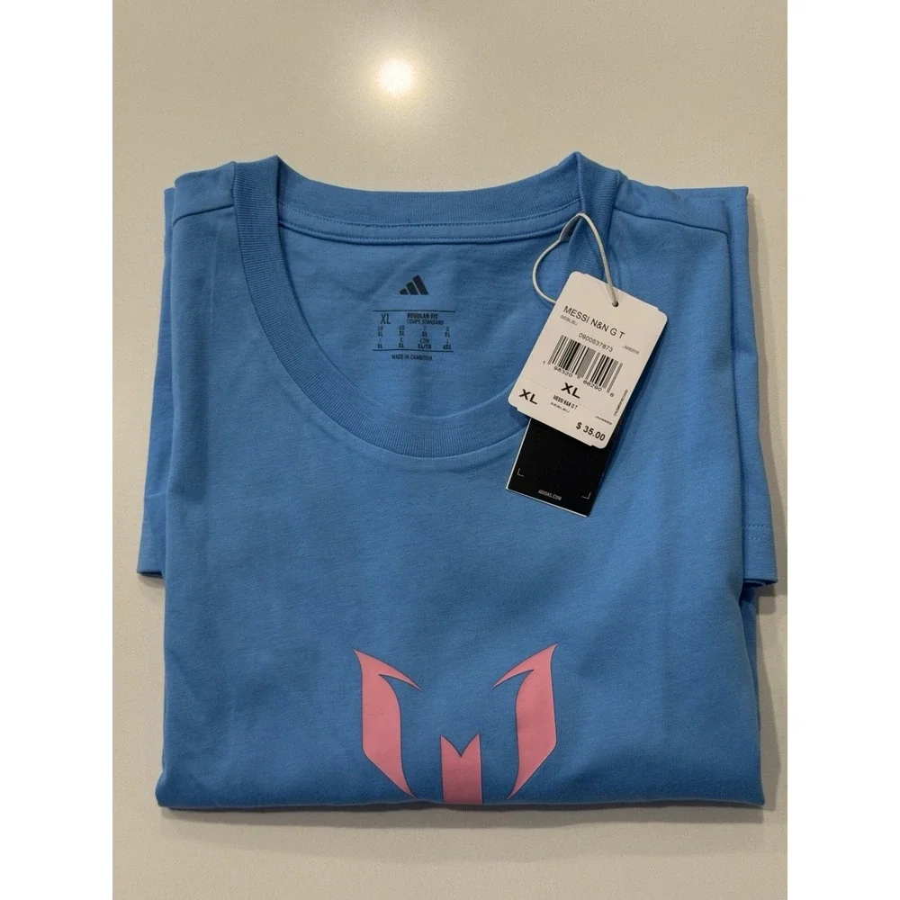 Adidas Messi Name Number Graphic Tee Semi Blue Burst JM8956 Mens XL NWT